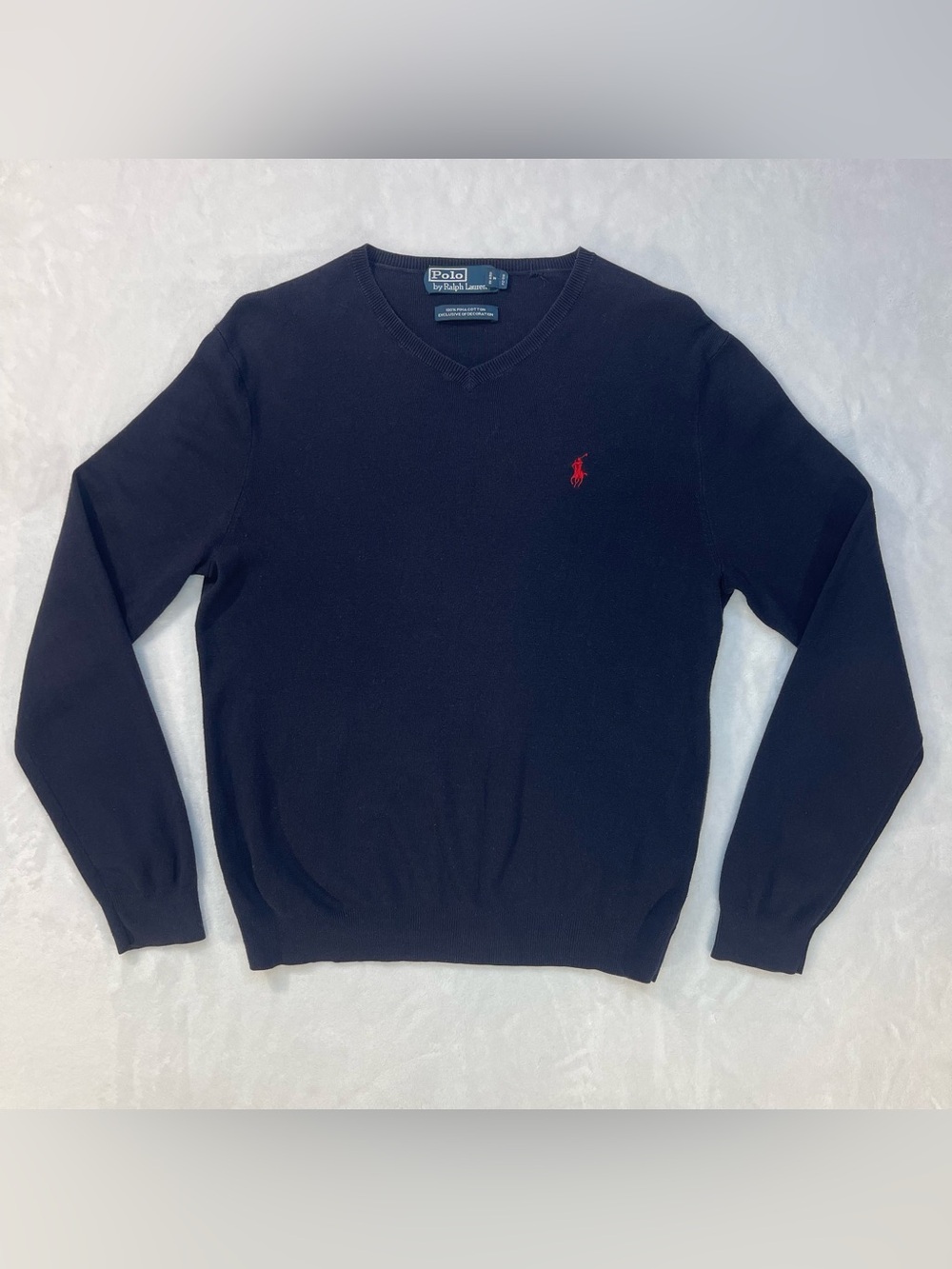 Polo Ralph Lauren Sweater Mens Medium Blue Pima Cotton V-Neck Pony Logo Classic